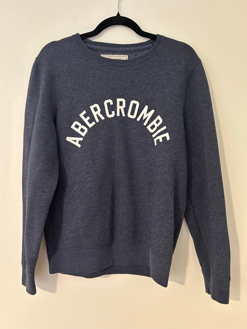 Abercrombie & Fitch Navy Heather Blue Long Sleeve Sweatshirt Spellout S EUC Gym